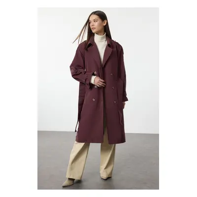 Trendyol Claret Red Oversize Belted Trench Coat