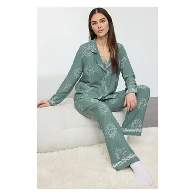 Trendyol Green Sun Patterned Viscose Woven Pajama Set