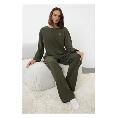 Trendyol Green Slogan Detailed Knitted Pajama Set