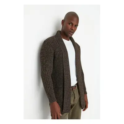 Trendyol Brown Regular Fit Wool Shawl Collar Long Knitted Cardigan