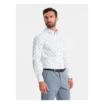 Ombre Men's SLIM FIT patterned cotton shirt - white