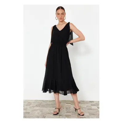 Trendyol Black A-Line Elastic Waist Chiffon Lined Maxi Woven Dress