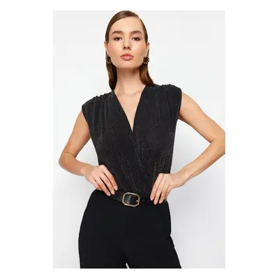 Trendyol Black Double Breasted Shiny Snap Fastener Glitter Knitted Body