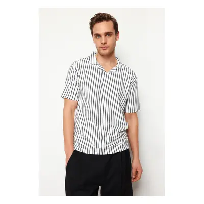 Trendyol Navy Blue Regular/Normal Cut Striped Textured Polo Neck T-shirt