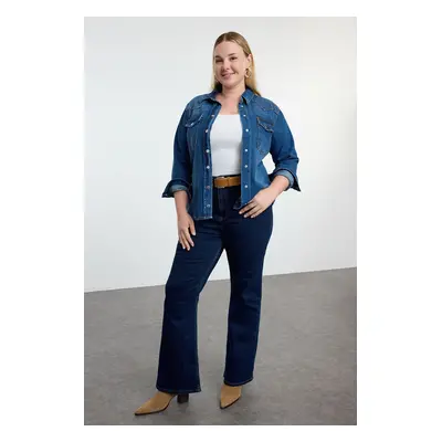 Trendyol Curve Blue Plus Size Denim Shirt