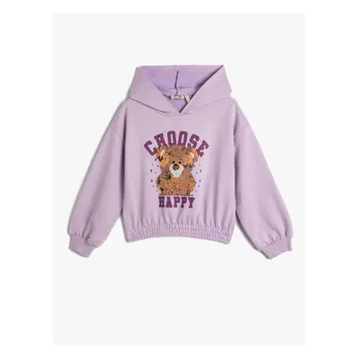 Koton Teddy Bear Print Hoodie with Sweatshirt. Elastic Waist and Cuffs, Long Sleeves.