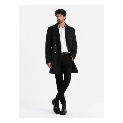 Ombre Men's double-breasted coat with decorative buttons - black