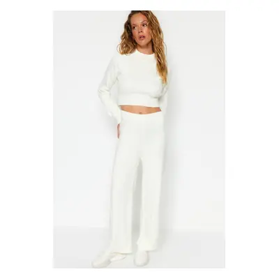 Trendyol Ecru Crop Basic Knitwear Bottom-Top Set