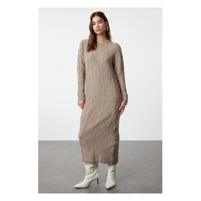 Trendyol Mink Hair Knit Patterned Soft Textured Knitwear Dress