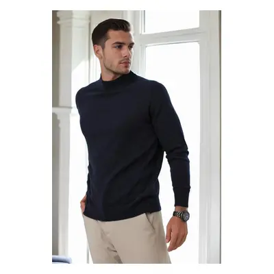 64721 Dewberry Half Turtleneck Woolen Mens Knit Sweater-NAVY BLUE