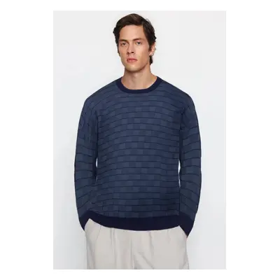 Trendyol Indigo Casual Slim Slim Fit Crew Neck Striped Knitwear Sweater