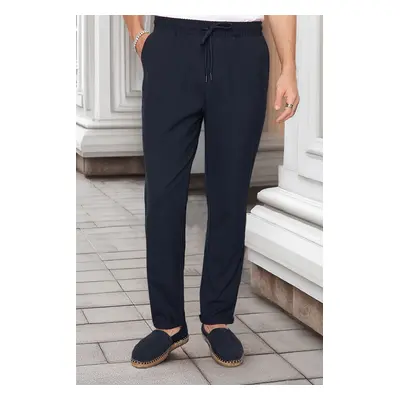 Trendyol Navy Blue Elastic Waist Slim Fit Double Leg Fabric Trousers