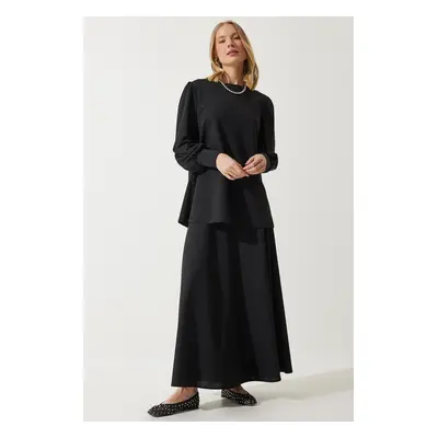 Happiness İstanbul Women's Black Tunic Skirt Knitted Set