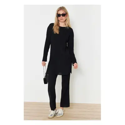 Trendyol Black Oversize Ribbed Knitted Bottom-Top Set