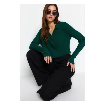 Trendyol Emerald Green Crop Zip Pletený svetr