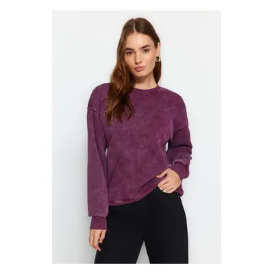 Trendyol Violet Antiqued/Faded Effect Thicker Fleece Inside Oversized/Wide Knitted Sweatshirt