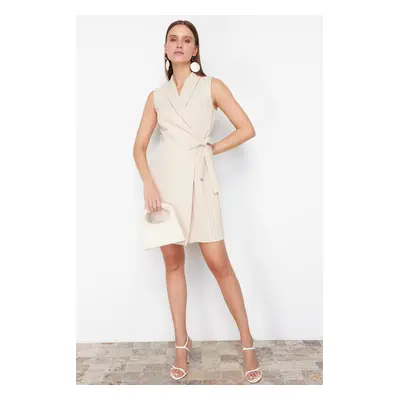 Trendyol Stone Double Breasted Pleat Detailed Mini Woven Dress