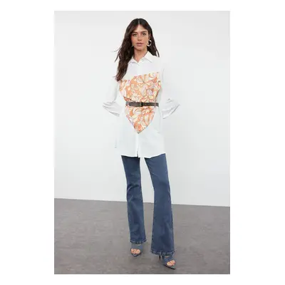 Trendyol White Accessory Shawl Detailed Woven Shirt