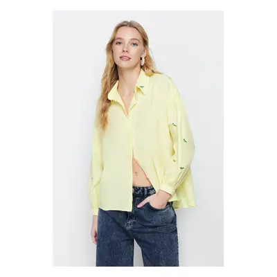 Trendyol Yellow Embroidery Detailed Cotton Regular Fit Woven Shirt