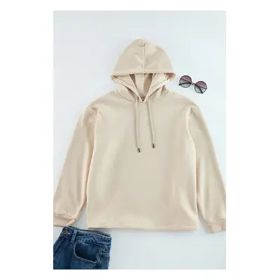 Trendyol Curve Beige Regular Fit Hooded Polar Fleece Inside Knitted Plus Size Sweatshirt