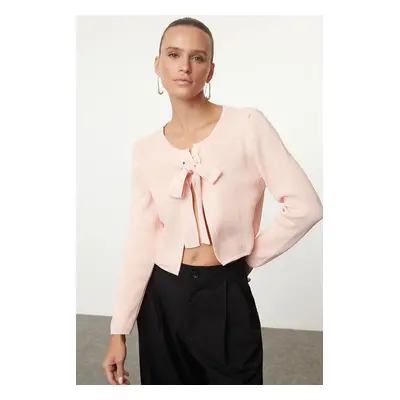 Trendyol Powder Crop Ribbon/Bow Detailed Knitwear Cardigan