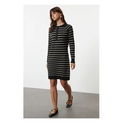 Trendyol Black Striped Mini Knitwear Soft Texture Dress