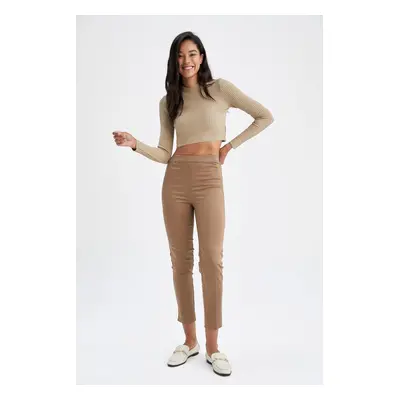 DEFACTO Valentina Cigarette Satin Pants Normal Waist Basic Straight Elastic Waist Straight Leg