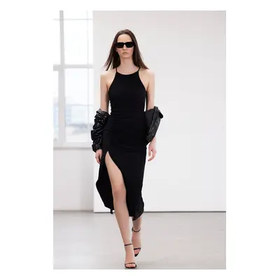 Trendyol Black Limited Edition Barbell Neck Draped Bodycon Stretchy Maxi Pencil Knit Dress