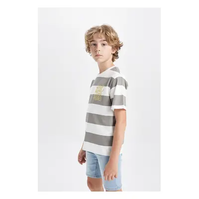 DEFACTO Boy's Crew Neck Printed Short Sleeve T-Shirt