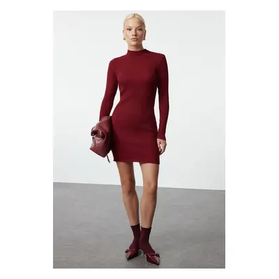 Trendyol Burgundy Mini Knitted Bodycon Dress