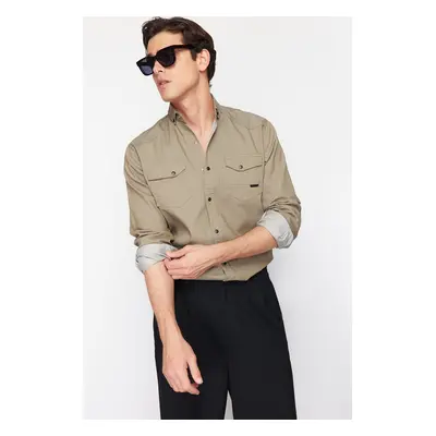 Trendyol Khaki Regular Fit Denim Jeans Shirt with Snap Fasteners