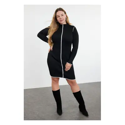 Trendyol Curve Black Ribbed Knitwear Plus Size Dress