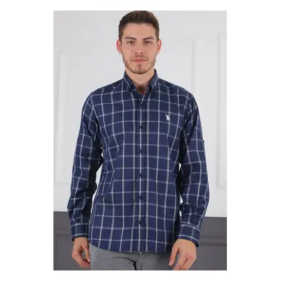 G719 DEWBERRY MEN'S SHIRT-NAVY BLUE - WHITE