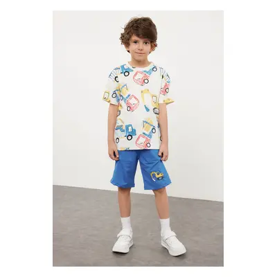 Trendyol Ecru Boy Patterned T-shirt-Shorts Set Knitted Bottom-Top Set