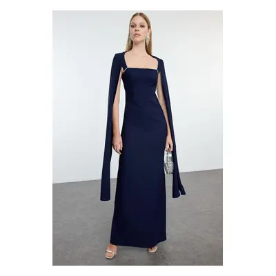 Trendyol Navy Blue Unlined Woven Long Elegant Evening & Graduation Dress