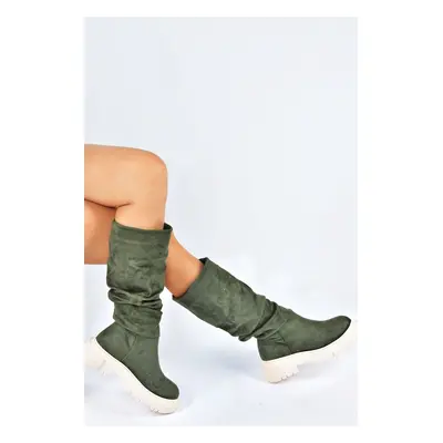 Fox Shoes Women's Green Suede Gathered Daily Boots