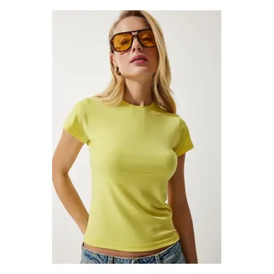 Happiness İstanbul Women's Yellow Crew Neck Basic Sandy T-Shirt