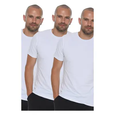 TRIPLE SET T8569 DEWBERRY BIKE COLLAR MEN'S T-SHIRT-WHITE-WHITE-WHITE