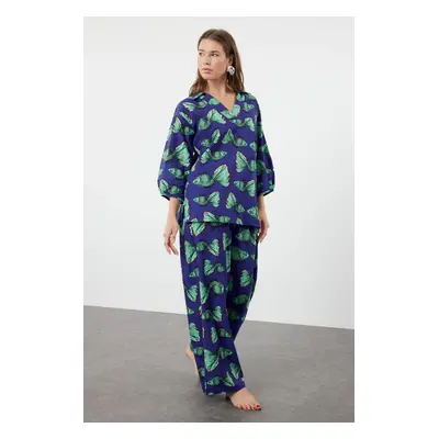 Trendyol Fish Patterned Woven 100% Cotton Blouse Trouser Set