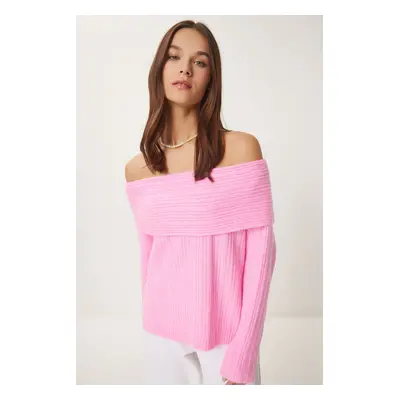 Happiness İstanbul Women's Candy Pink Madonna Collar Knitwear Sweater