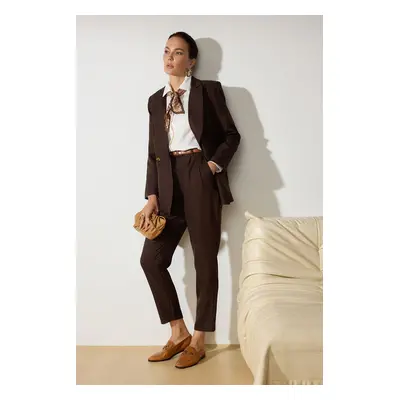 Trendyol Brown Linen Look Woven Jacket Trousers Bottom-Top Set