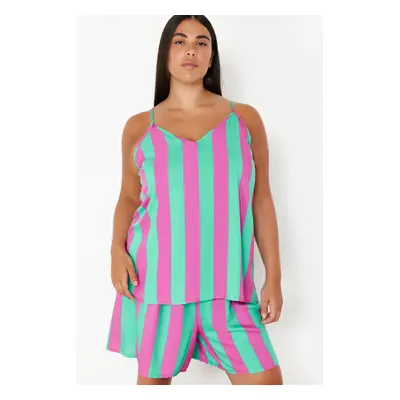 Trendyol Curve Multicolored Striped V-Neck Woven Pajama Set