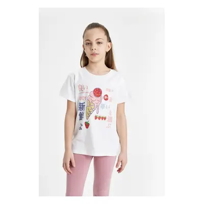 DEFACTO Girls Crew Neck Printed Short Sleeve T-Shirt