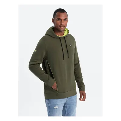 Ombre Men's hoodie with zippered pocket - olive