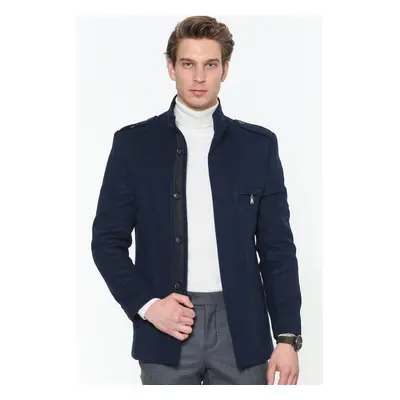 PLT8378 DEWBERRY MEN'S COAT-PLAIN NAVY BLUE