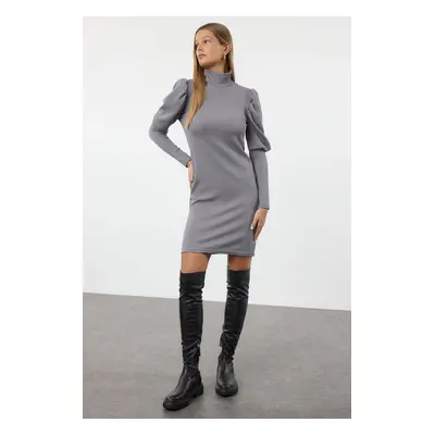 Trendyol Grey Fitted Mini Stretch Knit Dress