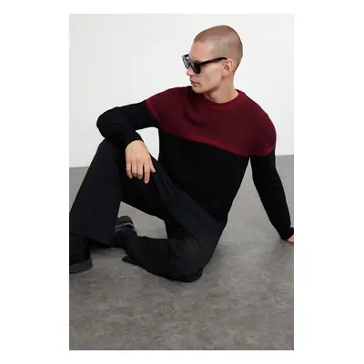 Trendyol Black Slim Fit Crew Neck Color Block Knitwear Sweater