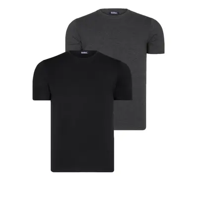 DUAL SET T8569 DEWBERRY BIKE COLLAR MENS T-SHIRT-DARK BLACK-ANTHRACITE