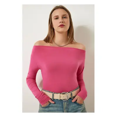 Happiness İstanbul Women's Pink Boat Neck Knitted Blouse