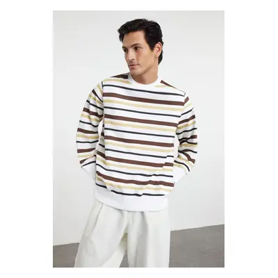 Trendyol Brown Oversize/Wide Cut Polar Fleece Striped Sweatshirt